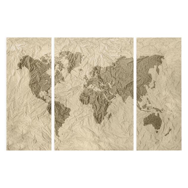 Cuadros marrón Paper World Map Beige Brown
