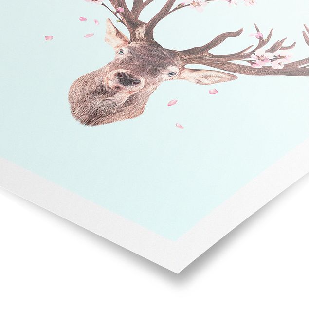 Póster de cuadros famosos Deer With Cherry Blossoms