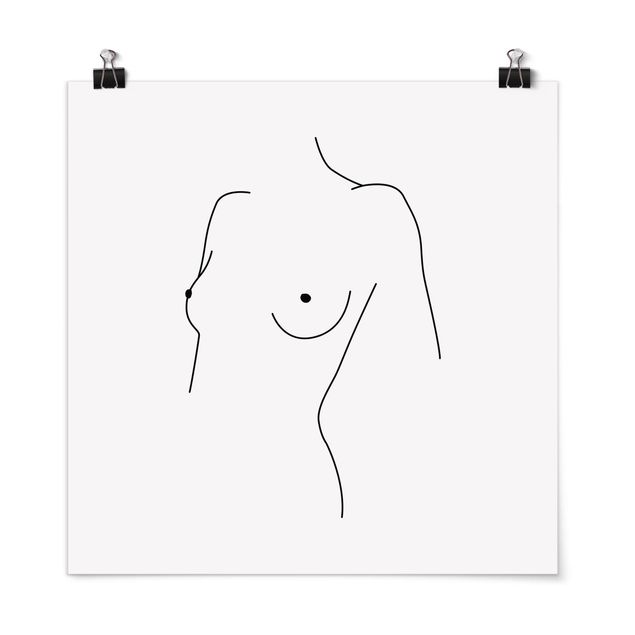 Pósters en blanco y negro Line Art Nude Bust Woman Black And White