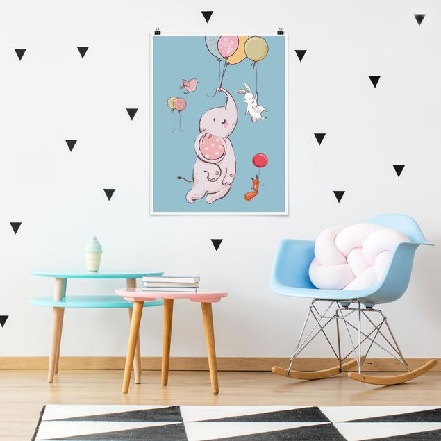 Decoración habitación infantil Elephant, Rabbit And Squirrel Flying