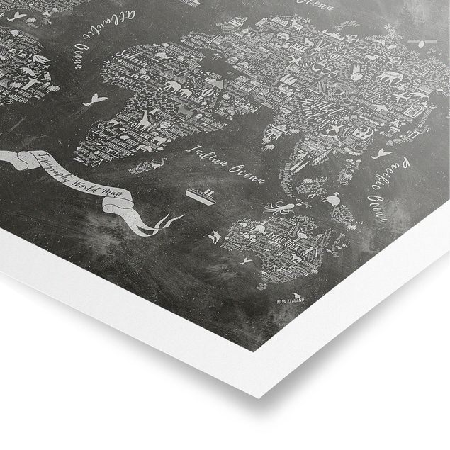 Cuadros en blanco y negro Chalk Typography World Map