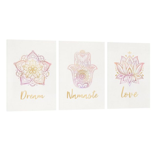 Lienzos frases Mandala Namaste Lotus Set Gold Light Pink