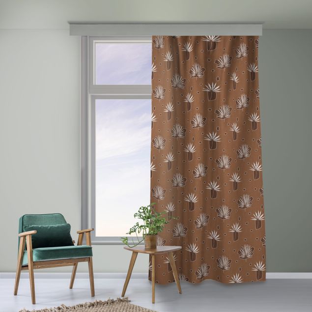 modernas cortinas salon Fern Leaves With Dots - Fawn Brown