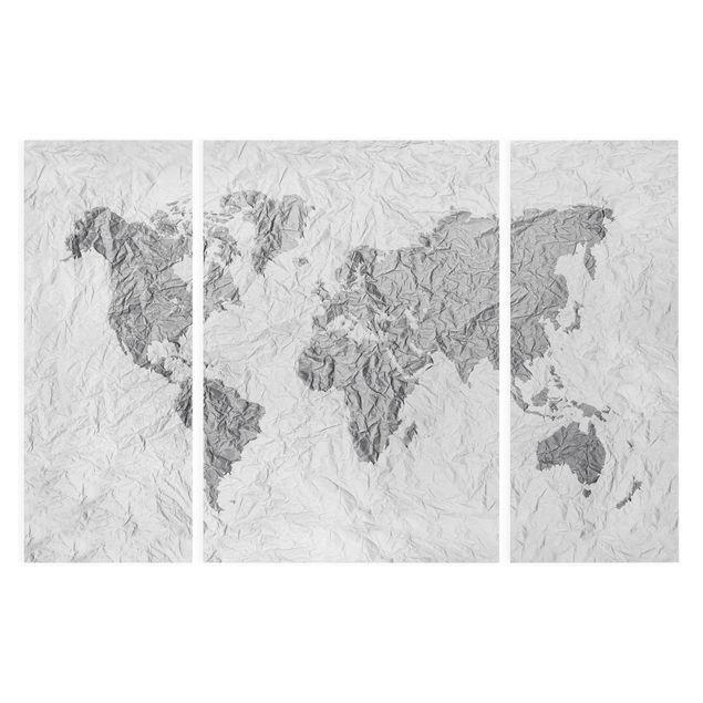 Cuadros a blanco y negro Paper World Map White Grey