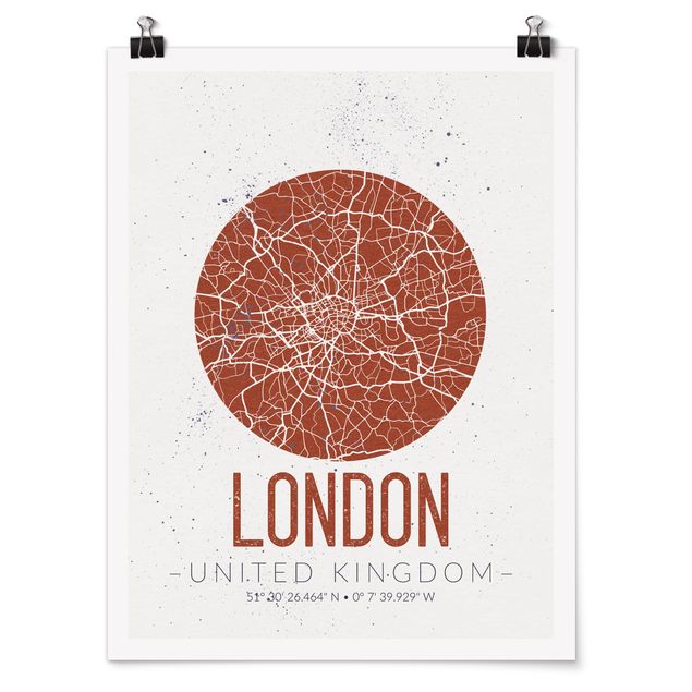 Póster blanco y negro City Map London - Retro