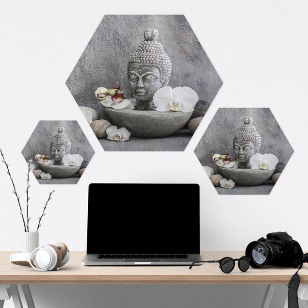 cuadros hexagonales Zen Buddha, Orchids And Stones