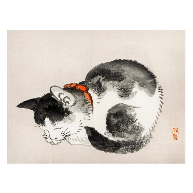 Cuadros de gatos Asian Vintage Drawing Sleeping Cat
