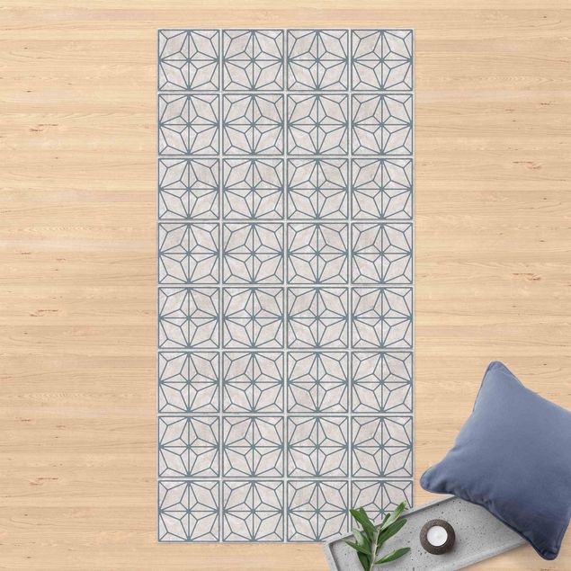 Alfombra exterior Tile Pattern Star Geometry Grey Blue