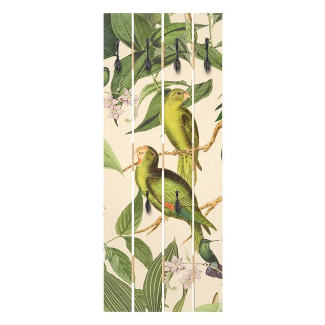 Perchero verde Vintage Collage - Parrots In The Jungle