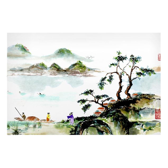 Cuadros de montañas Japanese Watercolour Drawing Lake And Mountains