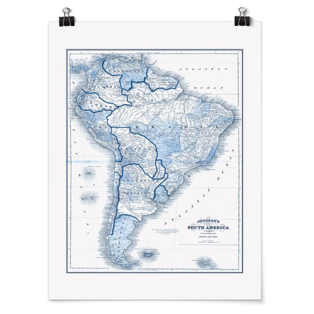 Cuadros modernos Map In Blue Tones - South America