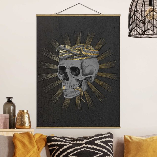 Decoración de cocinas Illustration Skull And Snake Black Gold