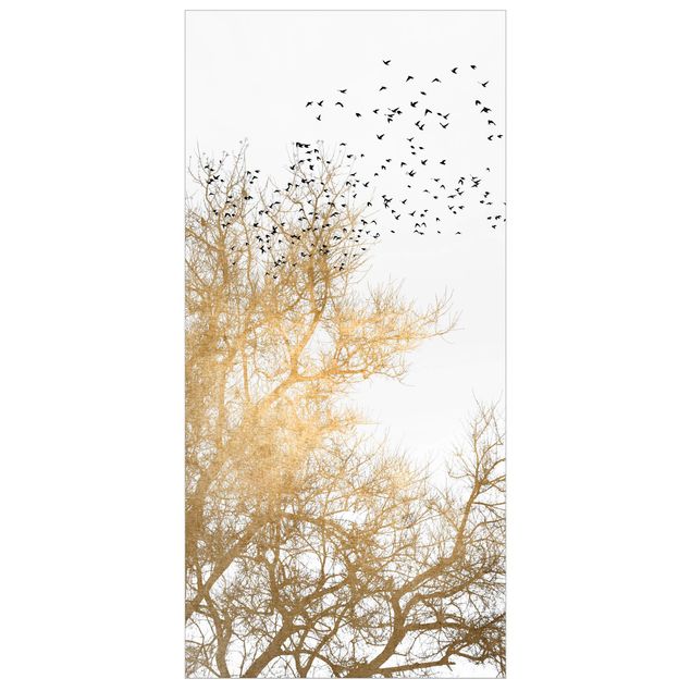 Cortina separadora de ambiente Flock Of Birds In Front Of Golden Tree