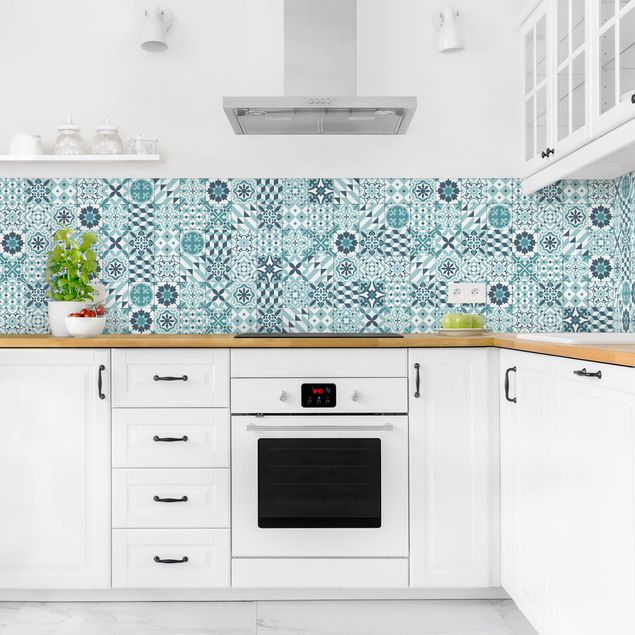 Salpicaderos cocina efecto teja Geometrical Tile Mix Turquoise
