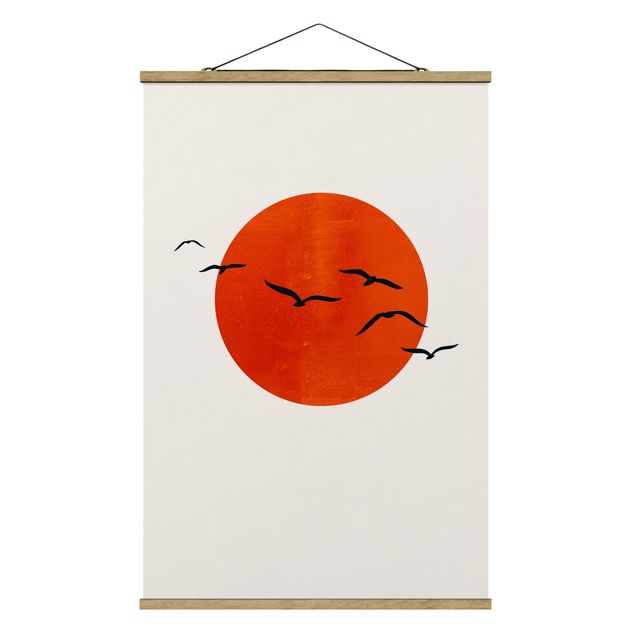 Cuadros paisajes naturaleza Flock Of Birds In Front Of Red Sun I