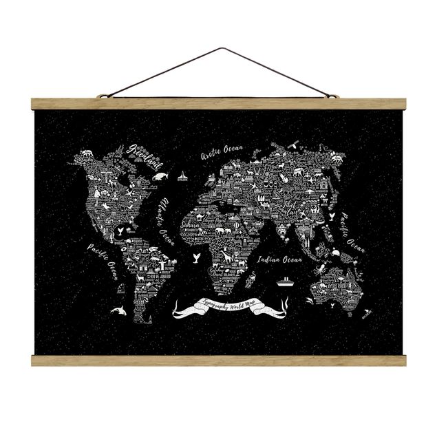 Cuadros modernos y elegantes Typography World Map Black