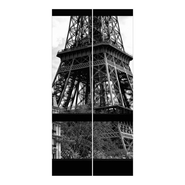 Paneles japoneses Window view Paris - Near the Eiffel Tower black and white