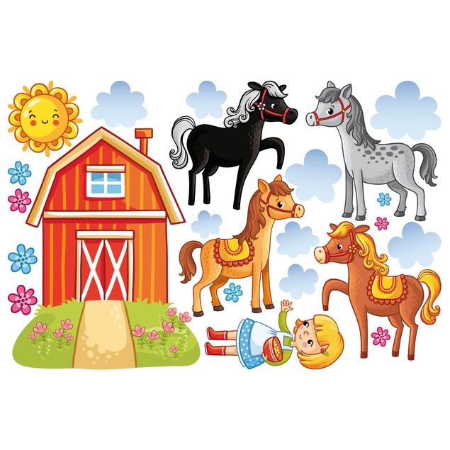 Láminas de vinilo Farm Set with Horses