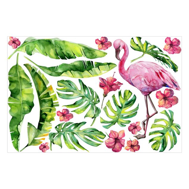 Láminas adhesivas Jungle Flamingo Leaves Set