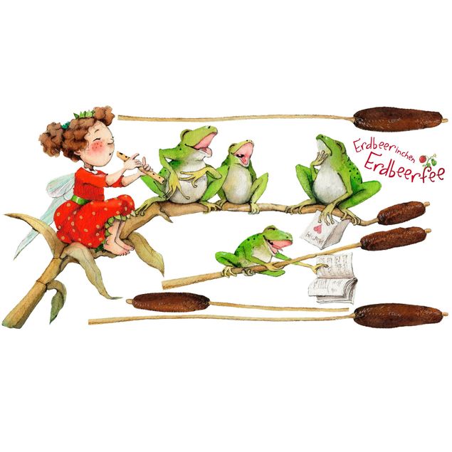 Vinilos para cristales animales Little Strawberry Strawberry Fairy - Concert With Frogs