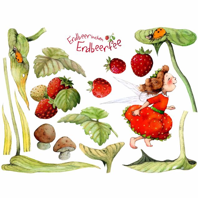 Vinilos para cristales animales Little Strawberry Strawberry Fairy - Leaves And Strawberries