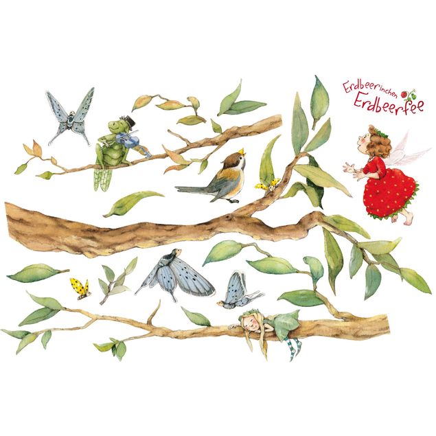 Vinilos para cristales animales Little Strawberry Strawberry Fairy - With Tree Fairy And Heupferd