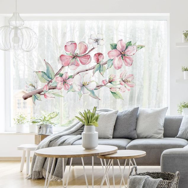 Vinilos de flores para cristales Cherry Blossom Branch Watercolour