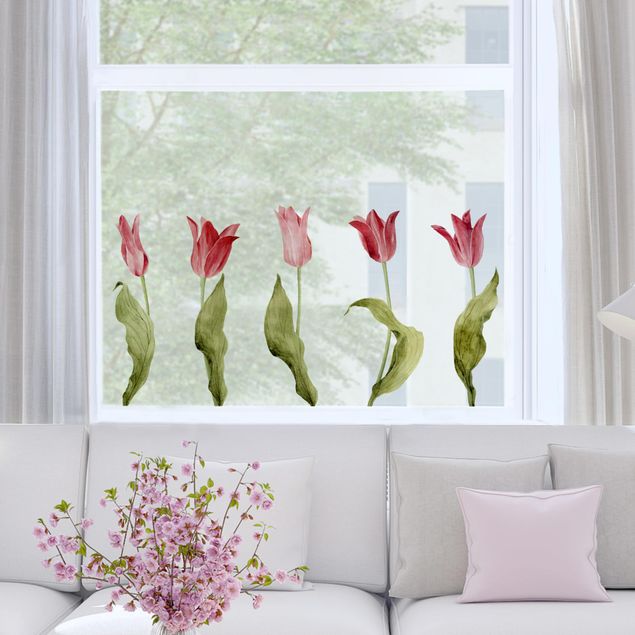 Vinilos de flores para ventanas Red Tulips Watercolour