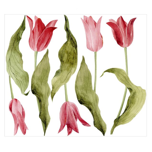 Laminas adhesivas pared Red Tulips Watercolour