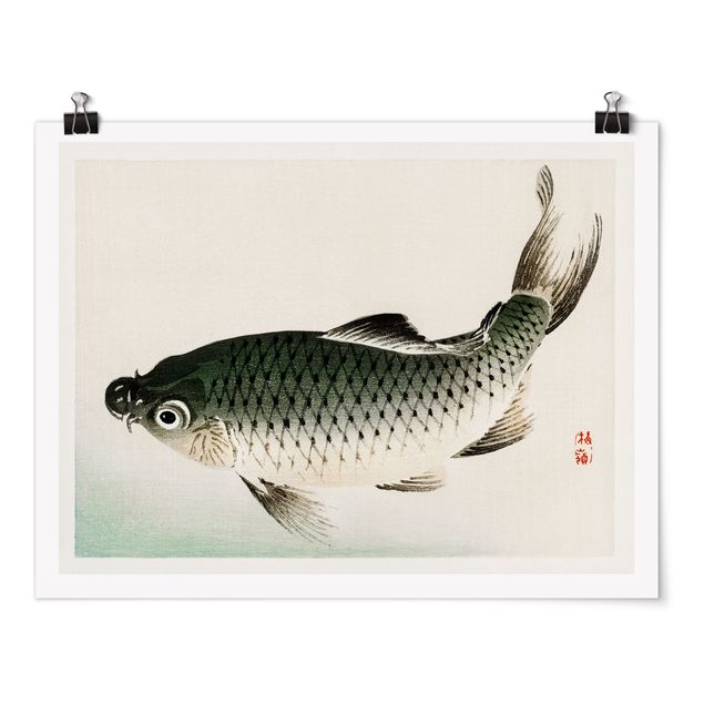 Póster animales Asian Vintage Drawing Carp