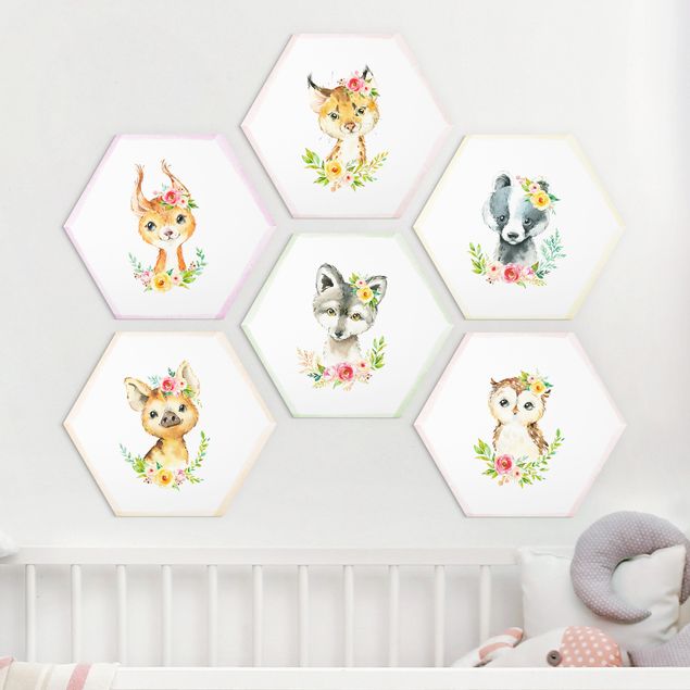 Decoración habitación infantil Watercolour Forest Animals With Flowers Set V