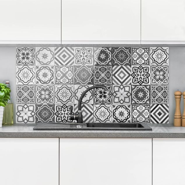 Decoración de cocinas Mediterranean Tile Pattern Grayscale