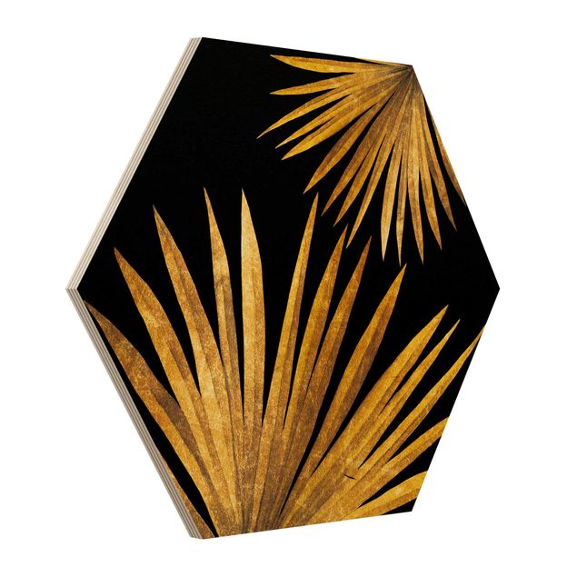 cuadros hexagonales Gold - Palm Leaf On Black