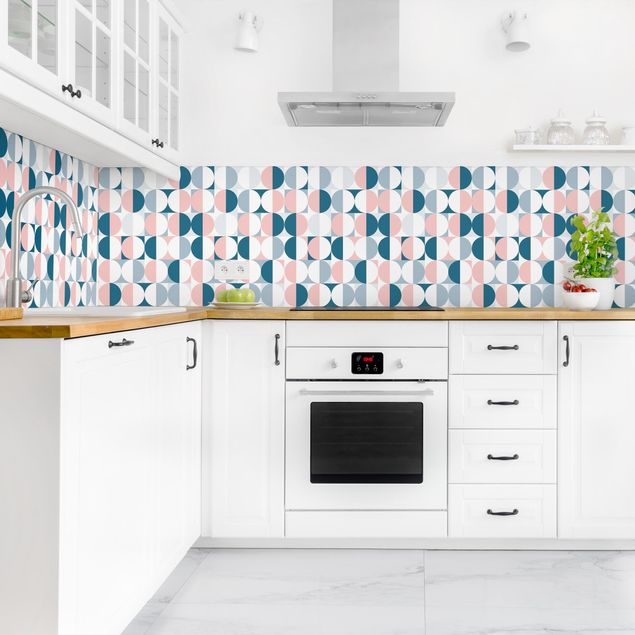 revestimiento pared cocina Semicircle Pattern In Blue With Light Pink II