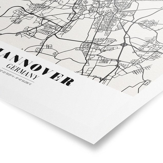 Cuadros a blanco y negro Hannover City Map - Classic