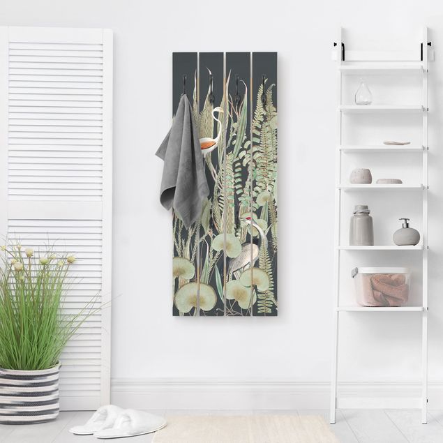 Percheros de pared shabby chic Flamingo And Stork With Plants On Green
