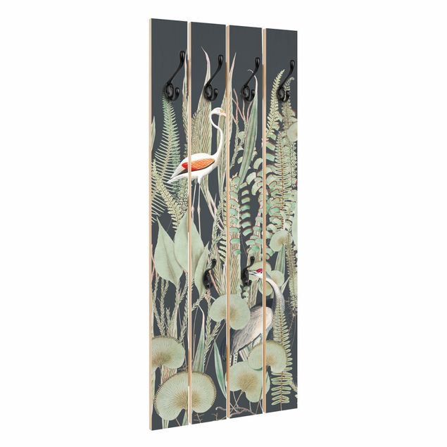 Percheros de pared Flamingo And Stork With Plants On Green