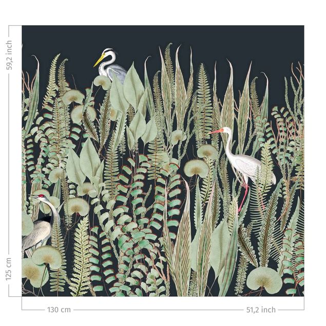 Cortinas a medida Flamingo And Stork With Plants On Green