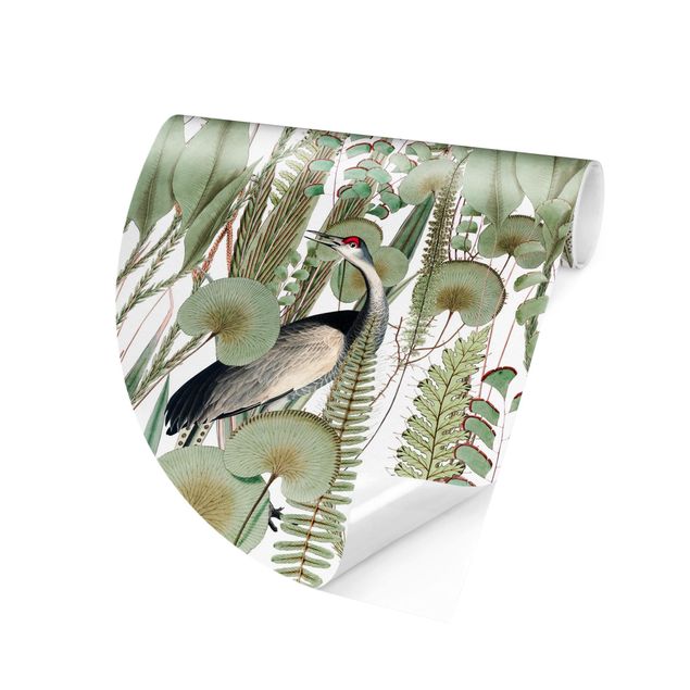 Papel pintado aves Flamingo And Stork With Plants