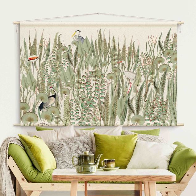Tapices modernos para pared Flamingo And Stork With Plants