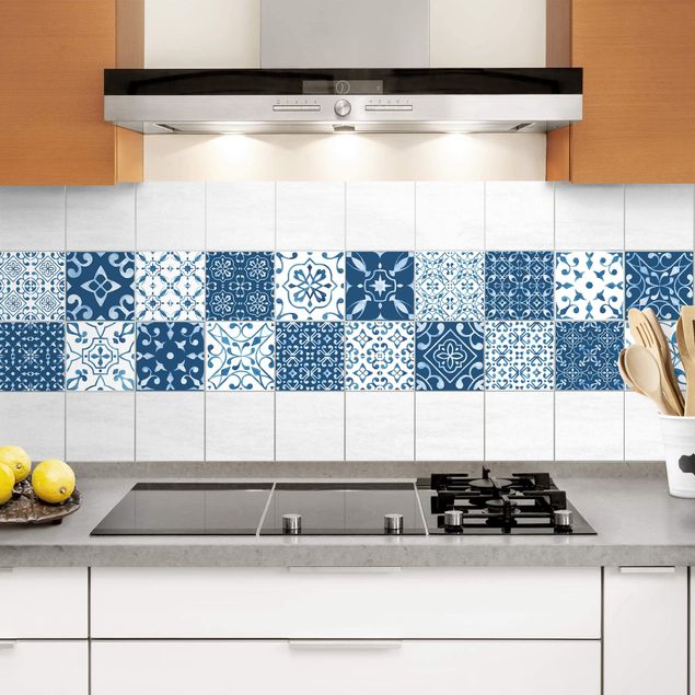 Adhesivos para azulejos en azul Multicolour Pattern Blue White