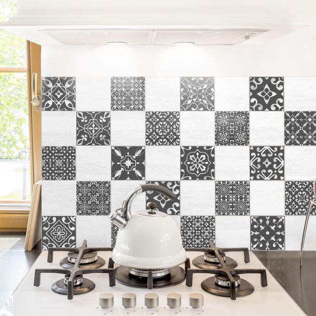 Vinilo azulejos cocina Mix Pattern Dark Gray White