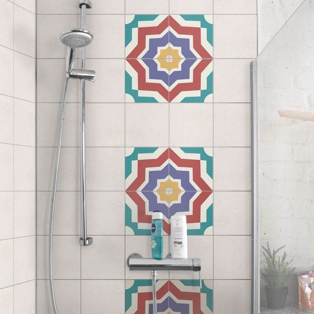 Adhesivos para azulejos en multicolor 4 Moroccan tiles star pattern