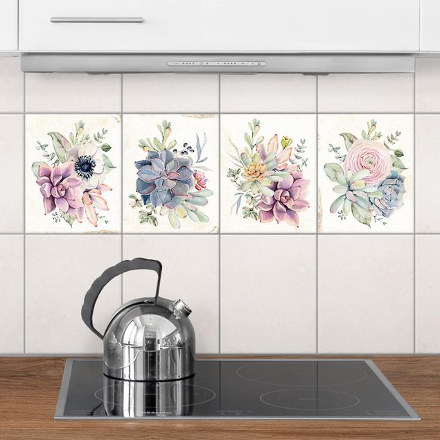 Adhesivos para azulejos patrones Watercolour Flower Cottage