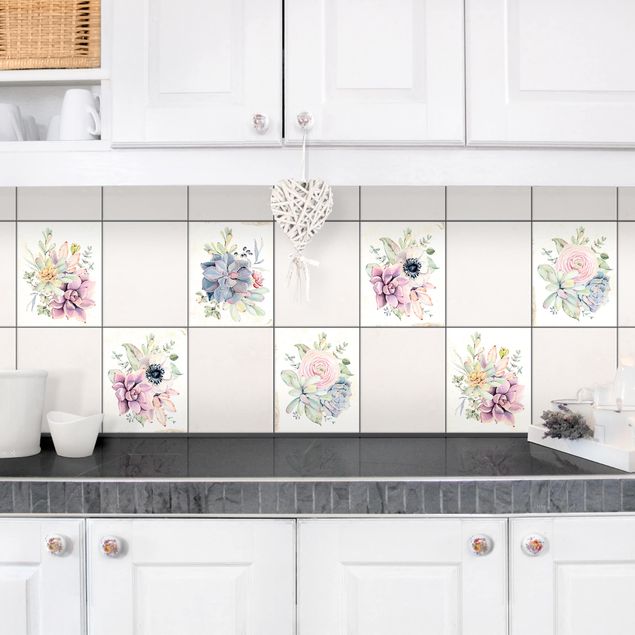 vinilos para cubrir azulejos baño Watercolour Flower Cottage
