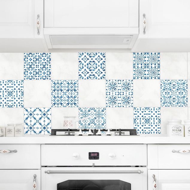 Adhesivos para azulejos en gris Blue White Pattern Series