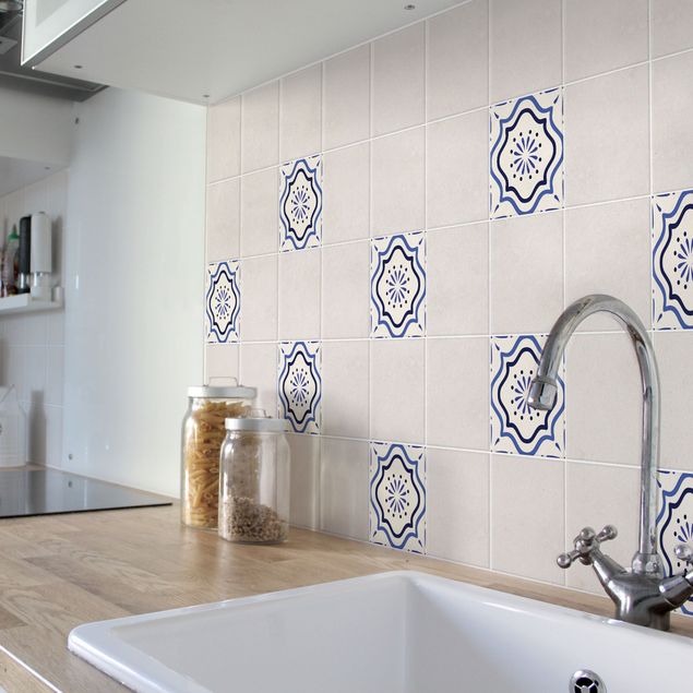 Adhesivos para azulejos mosaico Mediterranean tile white blue
