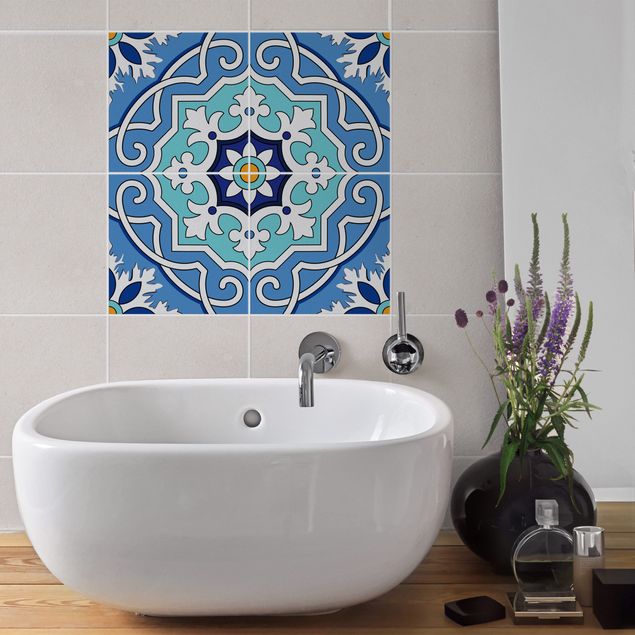 Adhesivos para azulejos patrones Tile Sticker Set - Mediterranean tiles mirror blue