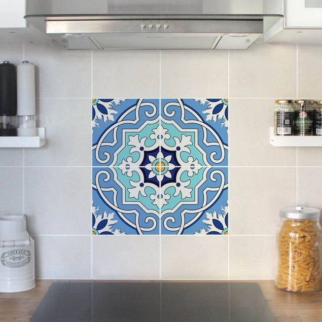 Adhesivos para azulejos en azul Tile Sticker Set - Mediterranean tiles mirror blue