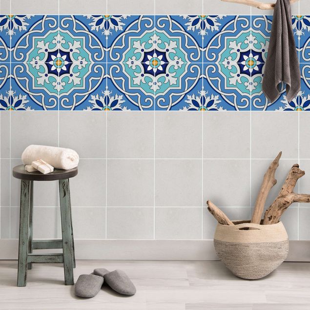 Adhesivos para azulejos en multicolor Tile Sticker Set - Mediterranean tiles mirror blue